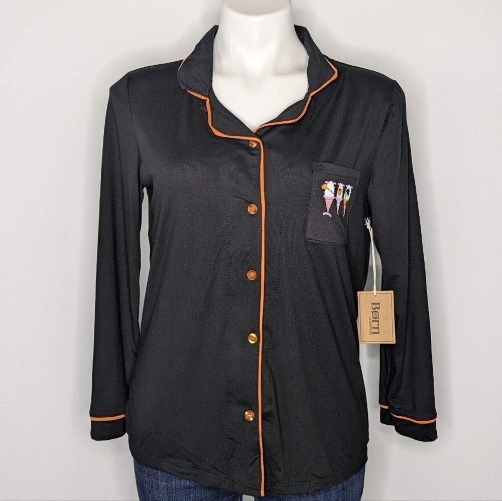 ✨3/$15 NWT Born black orange Halloween gnome pajama top M